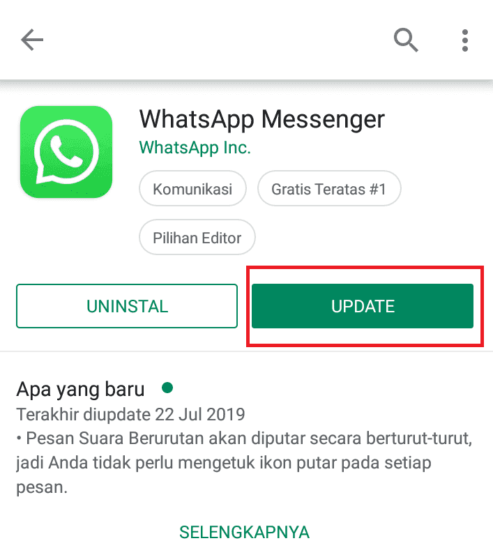 update whatsapp