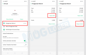 hapus cache dan data aplikasi instagram